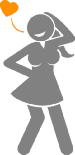Markenfigur der XXX Agency mit orangem Herz